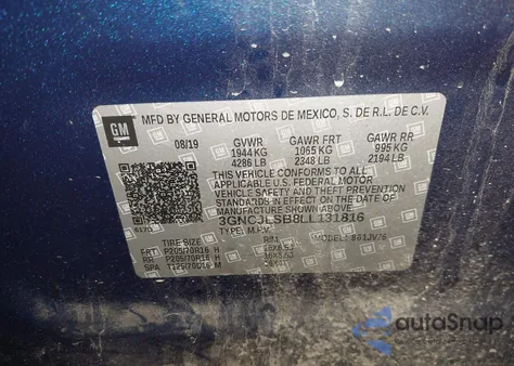 2020 Chevrolet Trax Fwd Lt z USA, uszkodzony, nr VIN 3GNCJLSB8LL131816